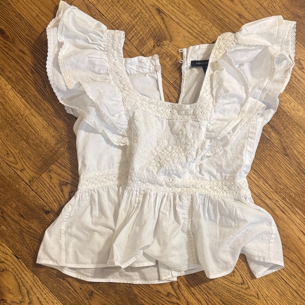 French Connection White Ruffle Blouse